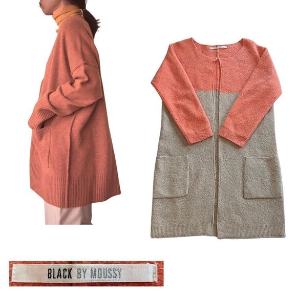 BLACK by MOUSSY Sweaters - BLACK by MOUSSY Orange Tan100% Wool Colorblock Long Sleeve Cardigan Size M